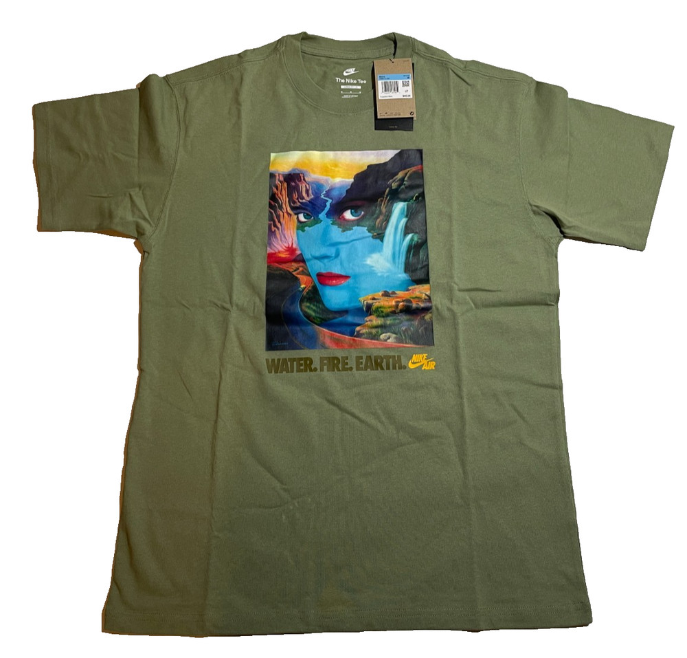 Nike Max90 “Water Fire Earth” Graphic Tee FBS018-368 Men’s Size M – Olive Green
