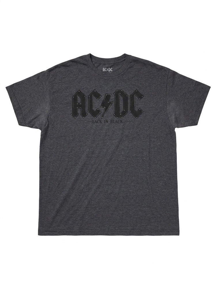 AC DC Back In Black Graphic T-Shirt Gray Mens Size 2XL Rock Tour Concert Tee