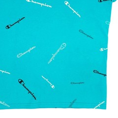Champion Shirt Mens Medium Blue All Over Print Logo Graphic Tee T-Shirt Cotton