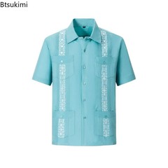 2026 Men’s Guayabera Shirts Zipper Lapel Traditional Casual Short Sleeve Shirt F