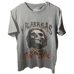 Valabasas Graphic Tee Mens sz S Grunge Skull Don’t Panic Gray 100% Cotton Street