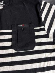 WT02 Shirt Mens XL Black White Striped Pocket Crewneck Short Sleeve Casual