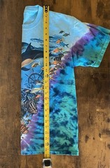Vintage 90s Y2K Liquid Blue Aquatic Oceanlife Tie Dye Shirt Medium Fish Animals