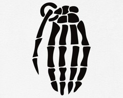 Skeleton Fist Gripping Grenade Black Silhouette T-Shirt