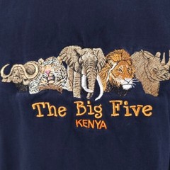 Vintage Kenya T Shirt Mens Size Medium Blue 90s Elephant Lion Rhino Leopard Oxen