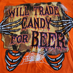 Jerzees Hi Densi-T Shirt Mens Med Orange Graphic Print Tee Trade Candy for Beer