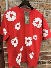DENIM TEARS Men’s Red Graphic Logo Crew Neck Short Sleeve T-Shirt Size M