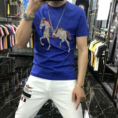 New Fashion Trend Horse Hot Drilling Rhinestones Summer Luxury Men T-Shirt