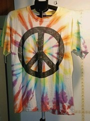 Peace Time Tie-Dye TShirt L Single Stitch Cotton T Shirt Stains 1990 Fruit Loom