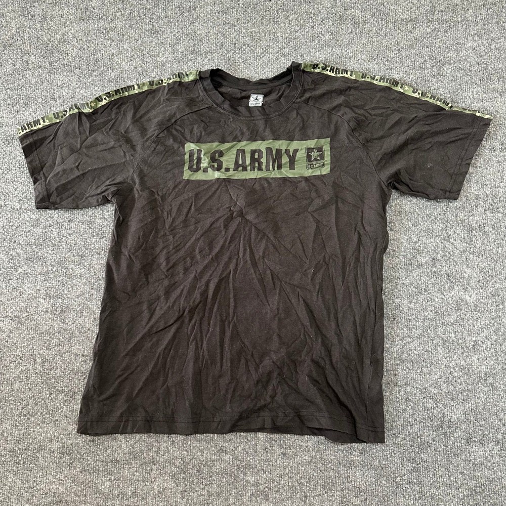 U.S. Army T-Shirt Mens Size Large Black Camo Shoulder Tape Graphic Logo Crewneck