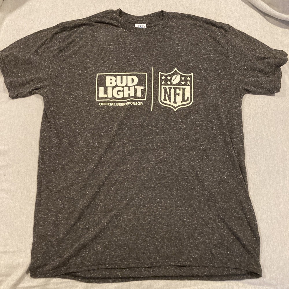 NWOT – Awesome – Bud Light X NFL – Short Sleeve Gray Heathered T-Shirt – XL