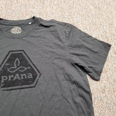 PrAna Shirt Mens XL Grey Pullover Cotton Graphic Logo Casual Outdoors