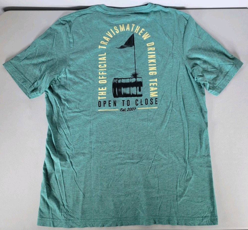 Mens Travis Mathew Heather Green Golf Drinking Team T-Shirt Sz XL Pima Cotton