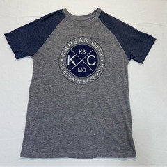 Kansas City KC Graphic Tee Camp David Large Gray Blue Raglan Shirt Unisex
