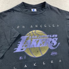 Vintage Starter Los Angeles Lakers T Shirt Men Large Black Faded Distressed NBA