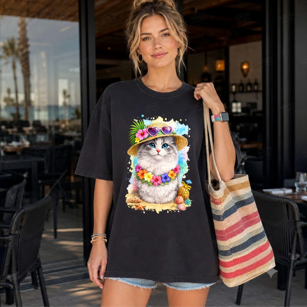 Comfort Colors® Kute Kitten Summer Cat Beach Tropical Vacation Hawaiian T-Shirt