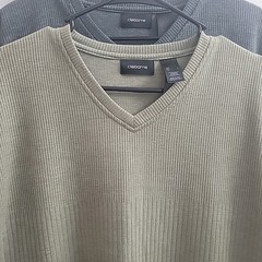 Lot of 2 Claiborne Ribbed Textured V-Neck T-Shirts | Both Size Men’s Large