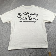 Human Made T Shirt Mens L White Slub Loopwheel Cotton Bears 2023 Futuristic