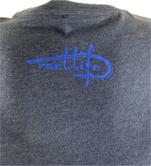 Reel Life Fishing T Shirt Mens Large L NWT Navy Blue Hammerhead Shark Back Logo