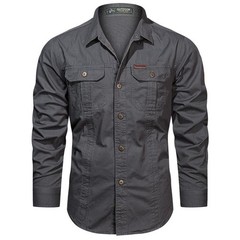 Men’s Long-Sleeve Western Shirts Cotton Button-Up Military Style