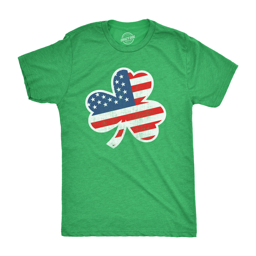 Mens American Flag Shamrock T Shirt Funny Saint Patricks Day Cool St Patty Humor
