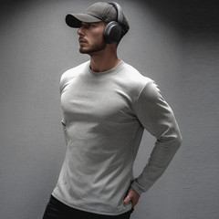 Men’s Winter Thermal Long-Sleeve Base Layer t-shirt Warm Muscle Gym Black Gray