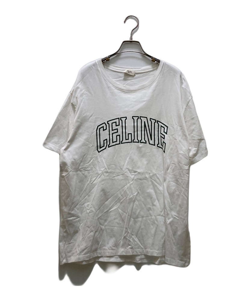 Authentic CELINE College Arch Logo Print T-shirt L White Men 2X60L671Q 01UZ