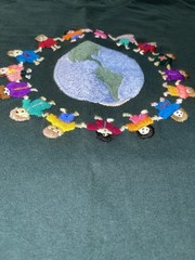 Vintage Guatemala Hand Embroidered Shirt Children Holding Hands World XL