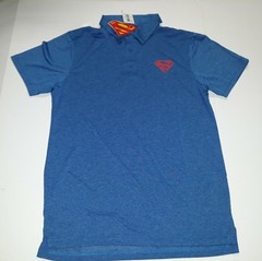 Superman Polo Shirt Blue Men’s SMALL DC Comics Button Logo Poly NEW