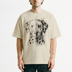 Split Style Dalmatian Portrait Clean Sketch Dog Lover T-Shirt Dual Design Tee