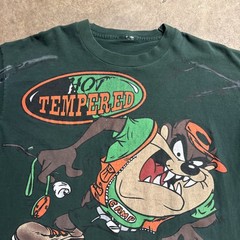 Vintage Looney Tunes Shirt Mens XL Green 90s Taz Camping Nature AOP Cartoon USA