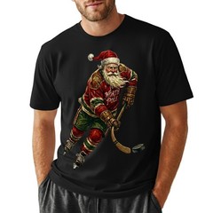 Vintage Santa Hockey T-Shirt North Pole Jersey Christmas Holiday Sports Sweater