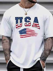 1 pc, 100% cotton T-shirt, American Letter American Flag Print T-shirt