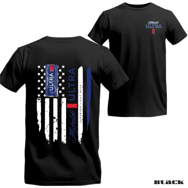 T-Shirt � Bold American Flag Design & Beer Can Graphic, Perfect for Beer Enthusi