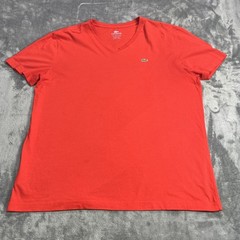 Lacoste Shirt Men 2XL Red Regular Fit Pima Cotton RN87651 V Neck Croc Patch Logo