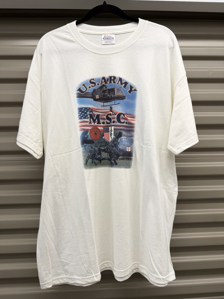 Hanes Heavyweight XL White U.S. Army M.S.C. Graphic Print Crew Neck Tee