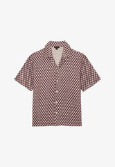 REISS Mens Rust Red Mills Cuban Collar SS Shirt Designer Embroidered Crochet