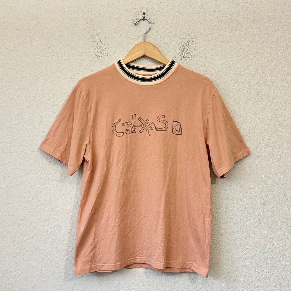 NICHOLAS DALEY Crew Neck T-Shirt Mens Sz M Apricot Calypso Graphic Tee SS Cotton