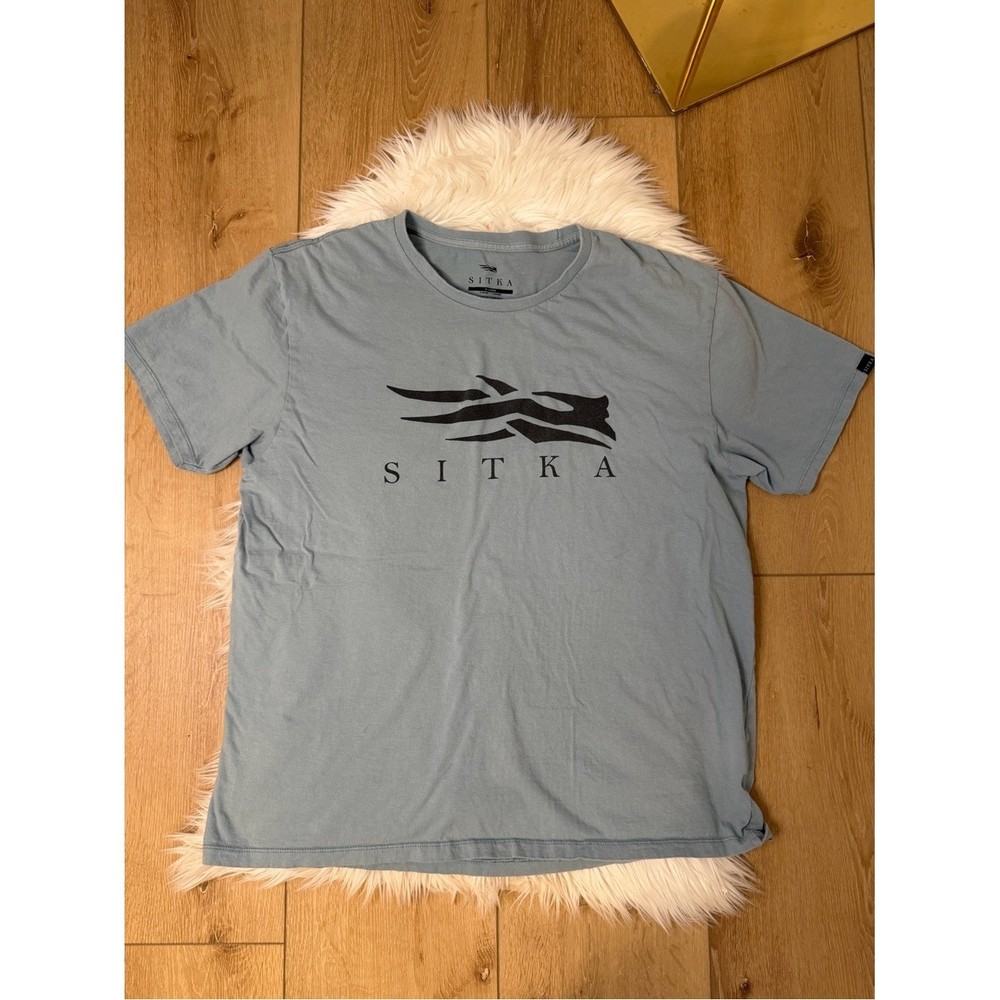 Sitka Men’s Short Sleeve Logo Tee in Light Blue 100% Pima Cotton XL