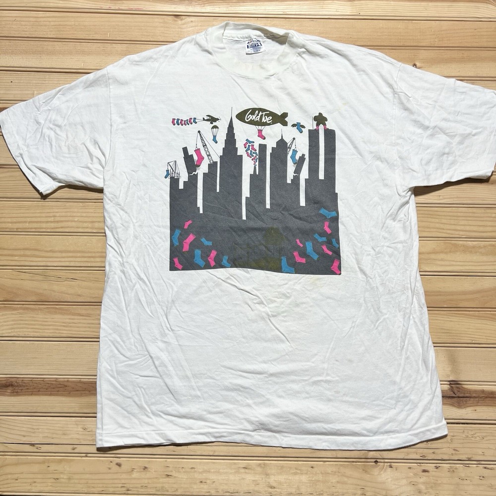 Vintage 80s Gold Toe Socks Art Advertising Promo Shirt Size XL