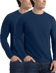 Men’s 2 Pack Long Sleeve Soft Casual Cotton Crew Neck Shirts (Navy Blue, XL)