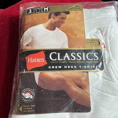 VTG Hanes Men White Crew Neck T-Shirts Tagless Comfortsoft 3-Pack Medium NEW NOS