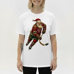 Vintage Santa Hockey T-Shirt North Pole Jersey Christmas Holiday Sports Sweater