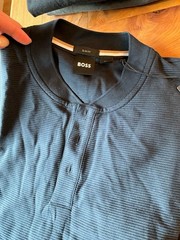 BOSS Hugo Boss Slim Fit Ribbed Henley Shirt Dark Blue Size M