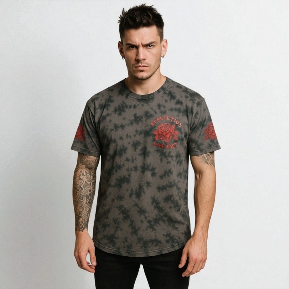 Affliction Men’s Grunge Skull T-Shirt XL | Red Foil “Live Fast” Vintage Style