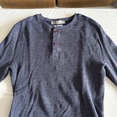 Wallace & Barnes Henley Thermal Mens Large Waffle Knit Workwear Pullover Blue