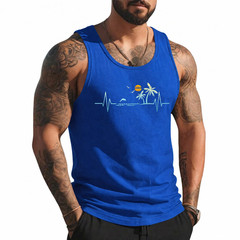 Heartbeat with Tropical Palm Trees Beach Island Sunset Tank Top