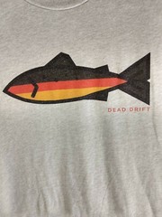 Dead Drift Fishing Grey T shirt Sz Med/ 19 in /19 in arm pit/arm pit #392