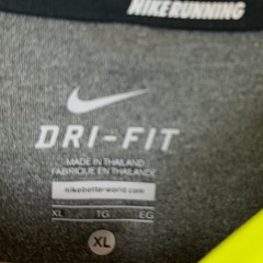 Nike Running T-Shirt Mens XL Grey Neon Volt Striped Dri-FIT Performance Athletic