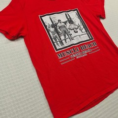 Muscle Beach Venice California Red Tee Graphic T-Shirt L Arnold Body Builder VTG
